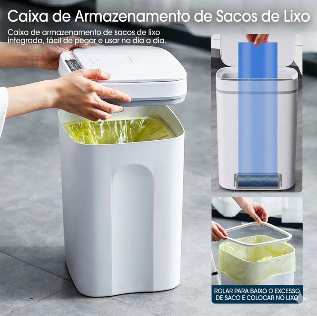 Detalhes da lixeira automática com sensor infravermelho